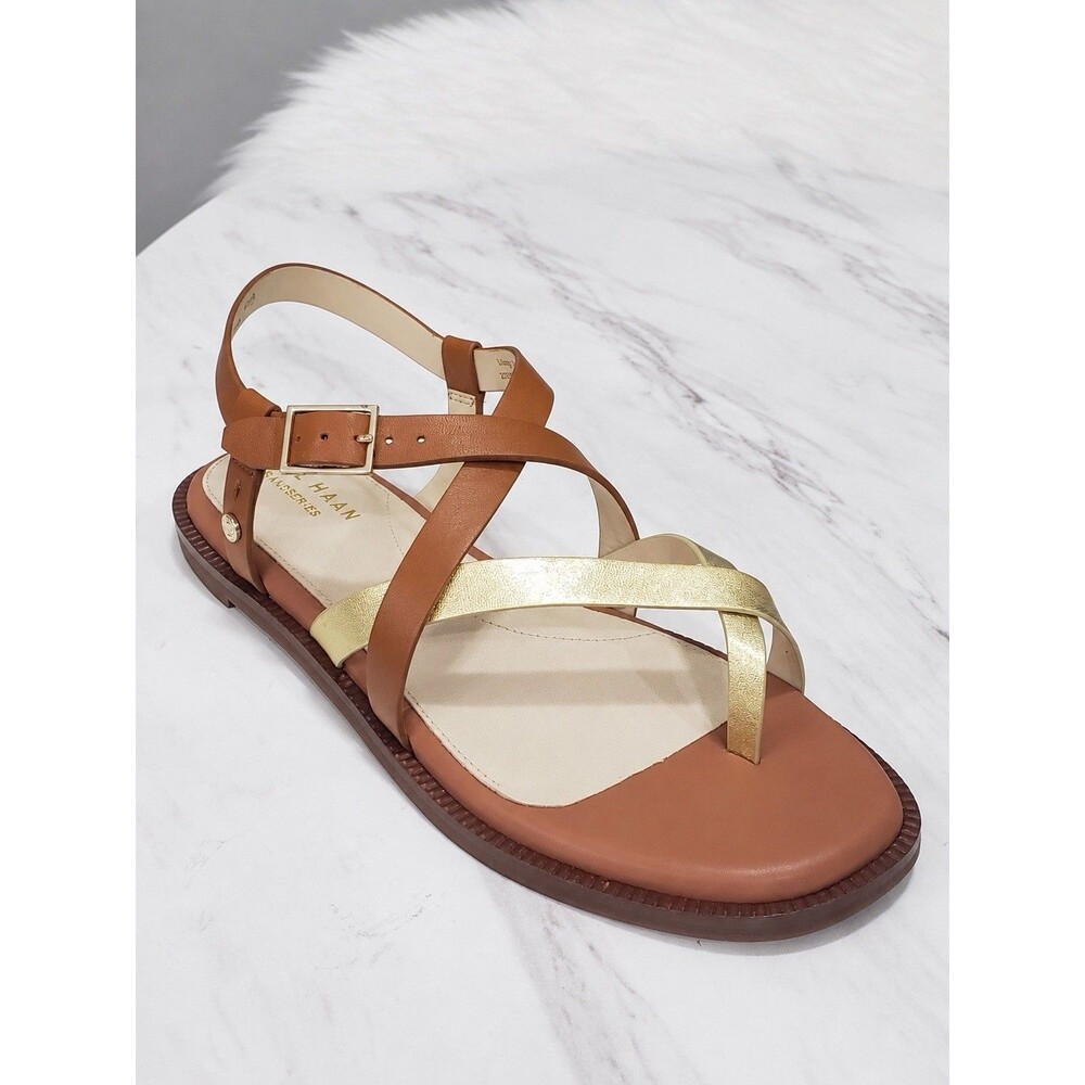 Cole Haan Wilma W22952 Women’s 6B Tan Gold Leather Strappy Flat Sandals